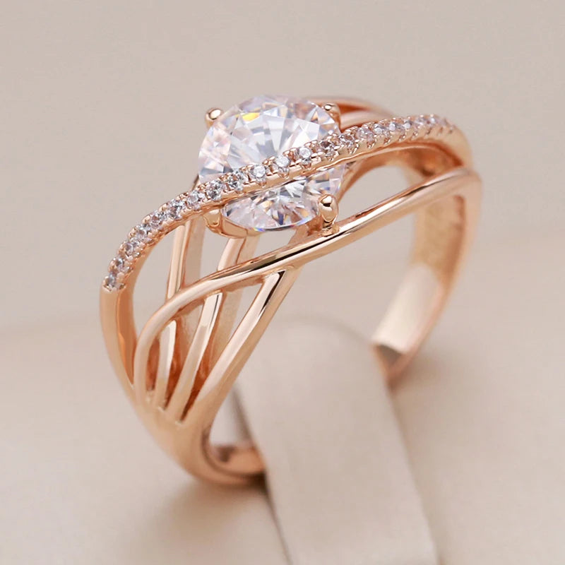 Rose Gold-Tone Cross Zircon Ring by ZEB Jewelry – view 1