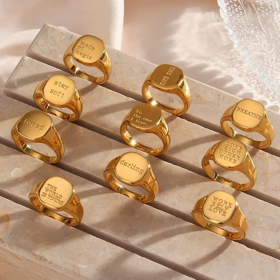 Engraved Ring – 18K Gold-Plated Stainless Steel by ZEB Jewelry – view 3