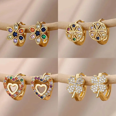 Colored Zircon Heart Hoop Earrings