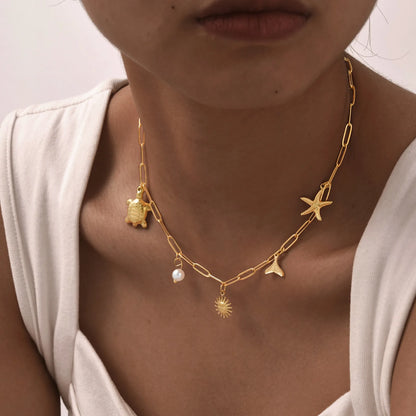 Pearl Shell & Starfish Charm Necklace – 18K Gold-Plated by ZEB Jewelry – view 3