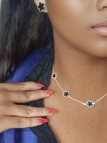 White Shell Clover Jewelry Set – Stainless Steel by ZEB Jewelry – view 9