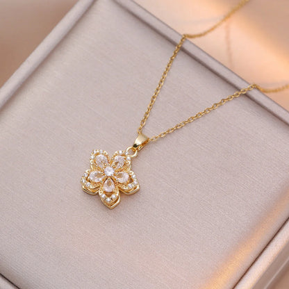 Rotating Zircon Flower Necklace – Stainless Steel by ZEB Jewelry – view 6