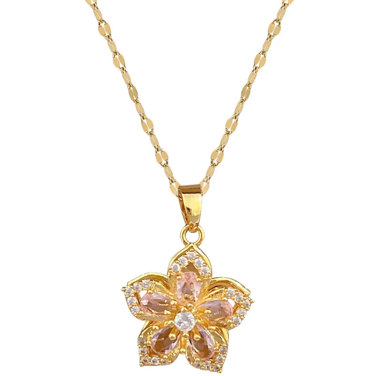 Rotating Zircon Flower Necklace – Stainless Steel by ZEB Jewelry – view 4