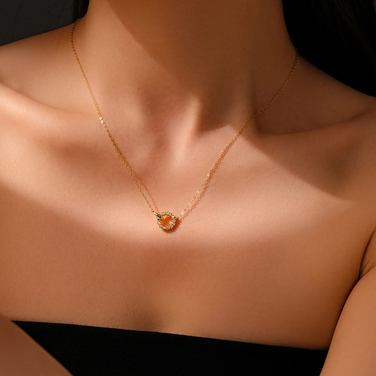 Circle Zircon Pendant Necklace – 925 Sterling Silver by ZEB Jewelry – view 5