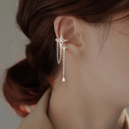 Zircon Star Tassel Clip Earrings by ZEB Jewelry – view 9