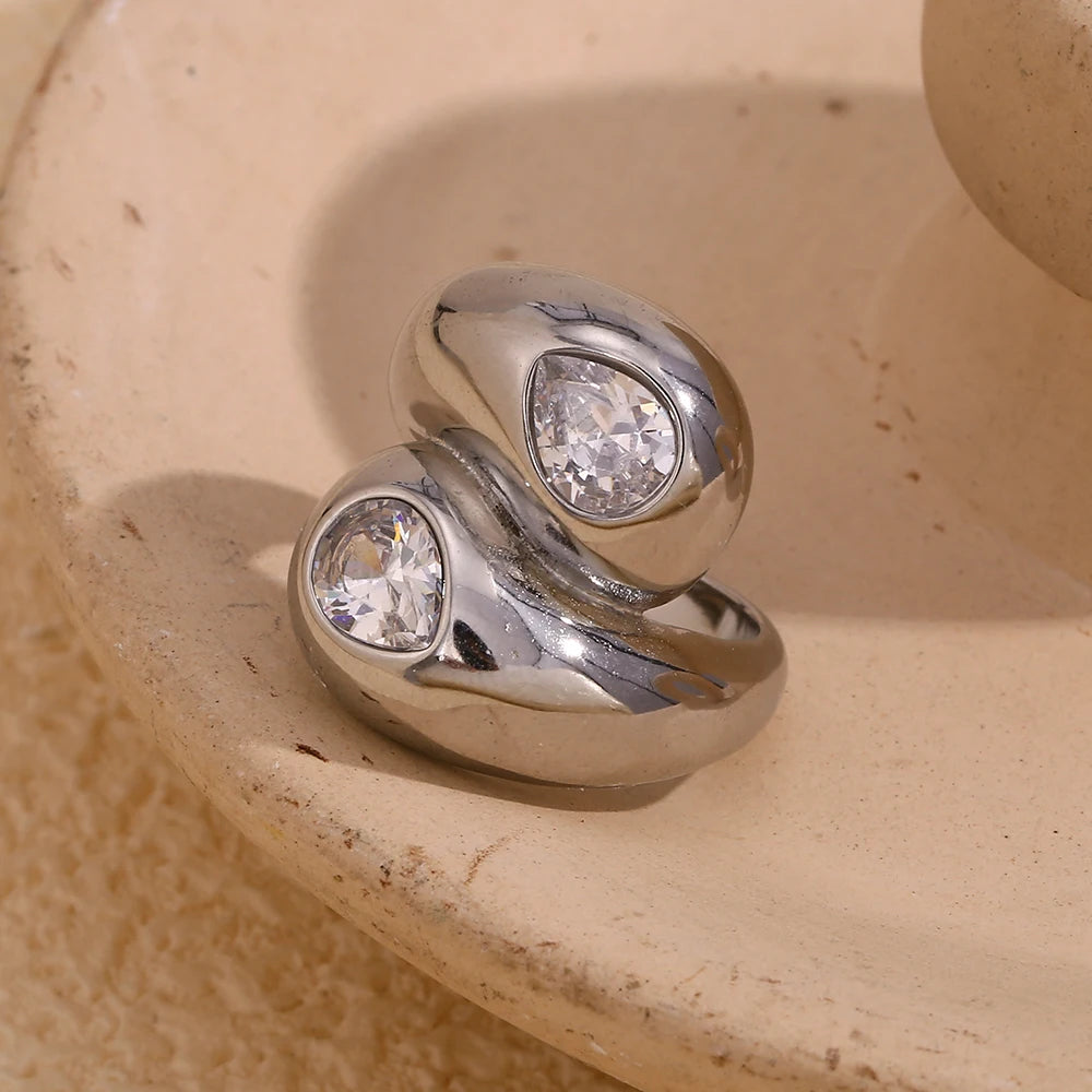 Bold Zircon Ring – 18K Gold-Plated Stainless Steel by ZEB Jewelry – view 6