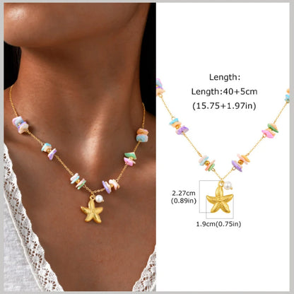 Pearl Shell & Starfish Charm Necklace – 18K Gold-Plated by ZEB Jewelry – view 24