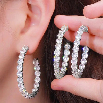 Handmade Zircon Gold Hoop Earrings