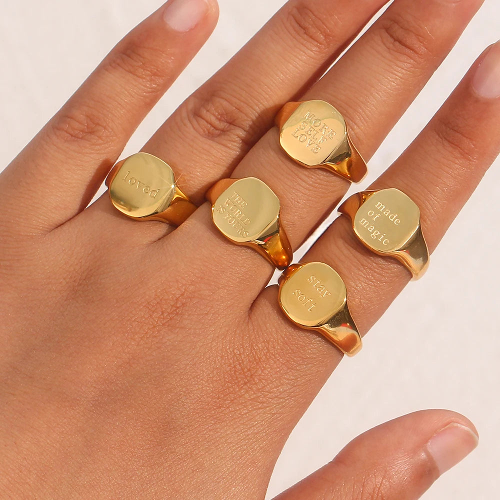 Engraved Ring – 18K Gold-Plated Stainless Steel by ZEB Jewelry – view 6