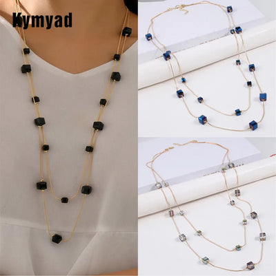 Square Beaded Pendant Necklace