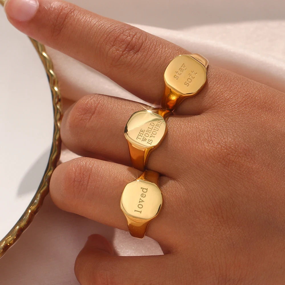 Engraved Ring – 18K Gold-Plated Stainless Steel by ZEB Jewelry – view 12