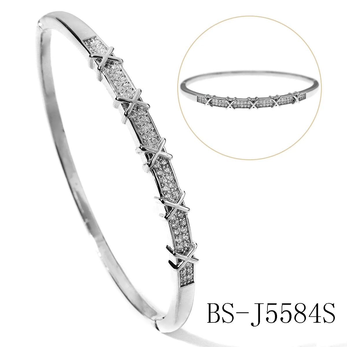 Zircon Studded Open Bangle – Silver-Tone Copper by ZEB Jewelry – view 8