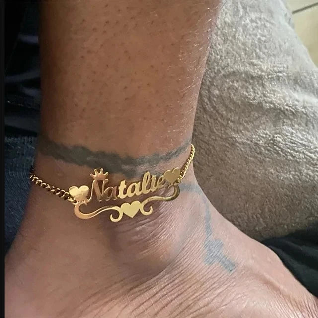 Personalized Crown Name Anklet – Stainless Steel by ZEB Jewelry – view 4