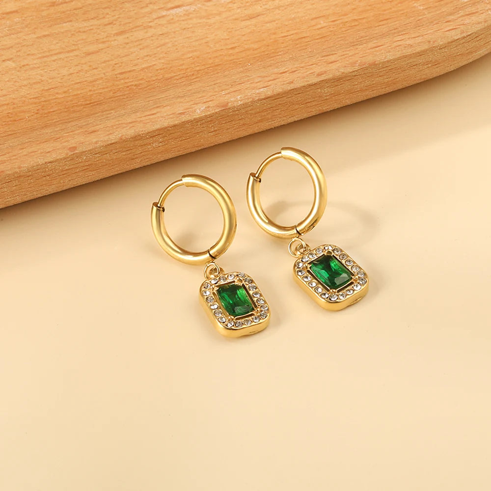 Vintage Green Crystal Hoop Earrings by ZEB Jewelry – view 5