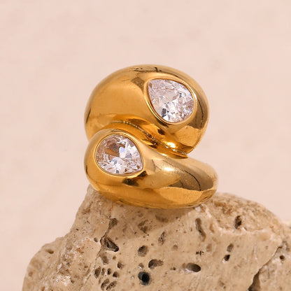 Bold Zircon Ring – 18K Gold-Plated Stainless Steel by ZEB Jewelry – view 5