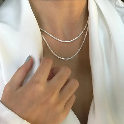 Silver Clavicle Chain Choker Necklace