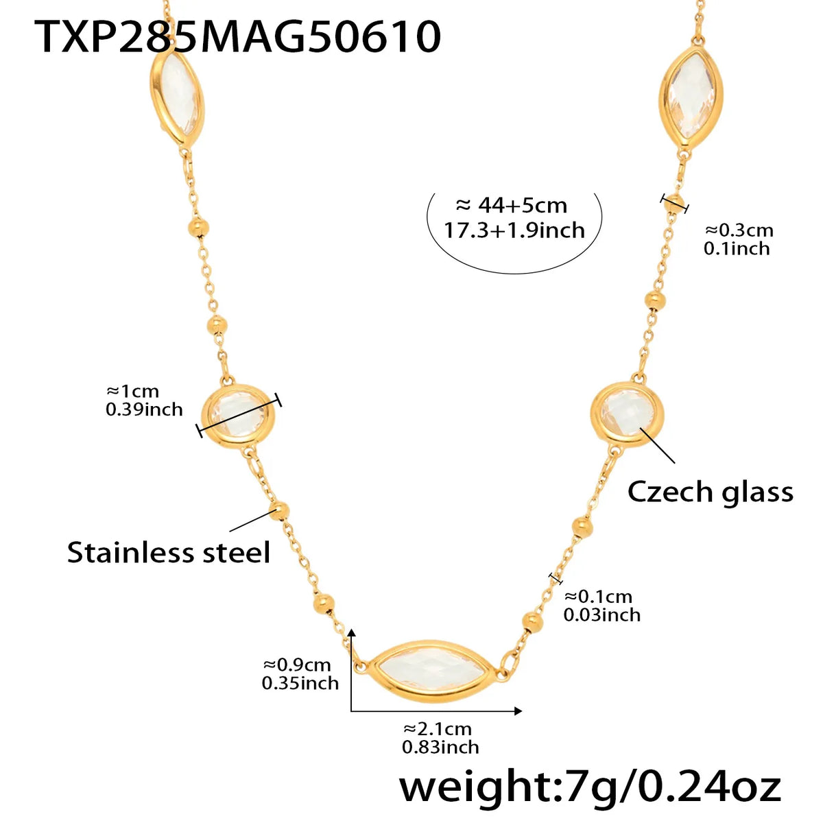 Long Glass Pendant Necklace – Stainless Steel by ZEB Jewelry – view 9