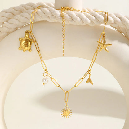 Pearl Shell & Starfish Charm Necklace – 18K Gold-Plated by ZEB Jewelry – view 8