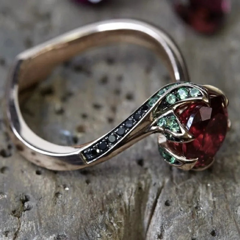 Rose Flower Red Stone Ring by ZEB Jewelry – view 2