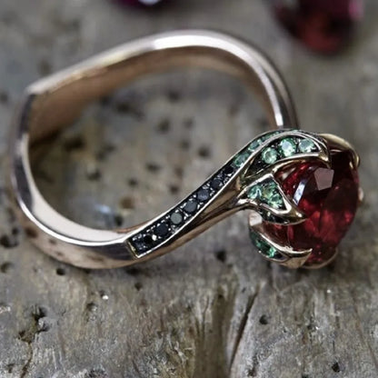 Rose Flower Red Stone Ring by ZEB Jewelry – view 2