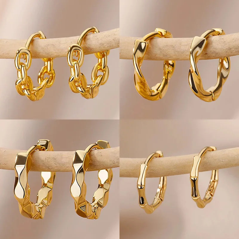 Twisted Gold Hoop Earrings – Stainless Steel by ZEB Jewelry – view 1