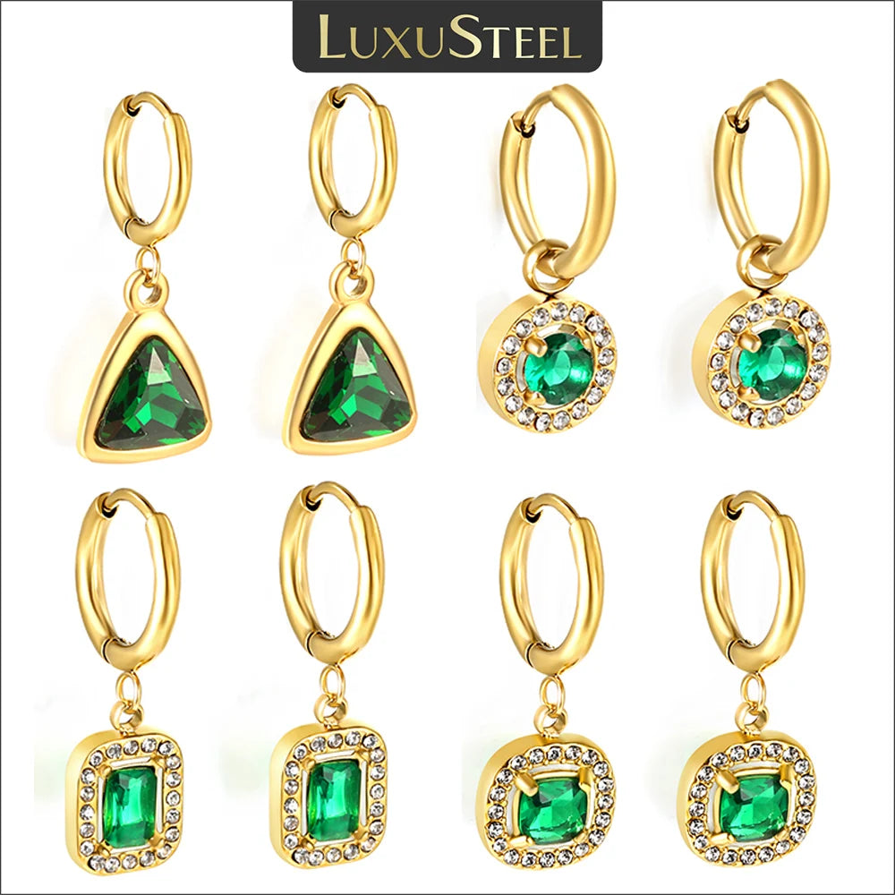 Vintage Green Crystal Hoop Earrings by ZEB Jewelry – view 1