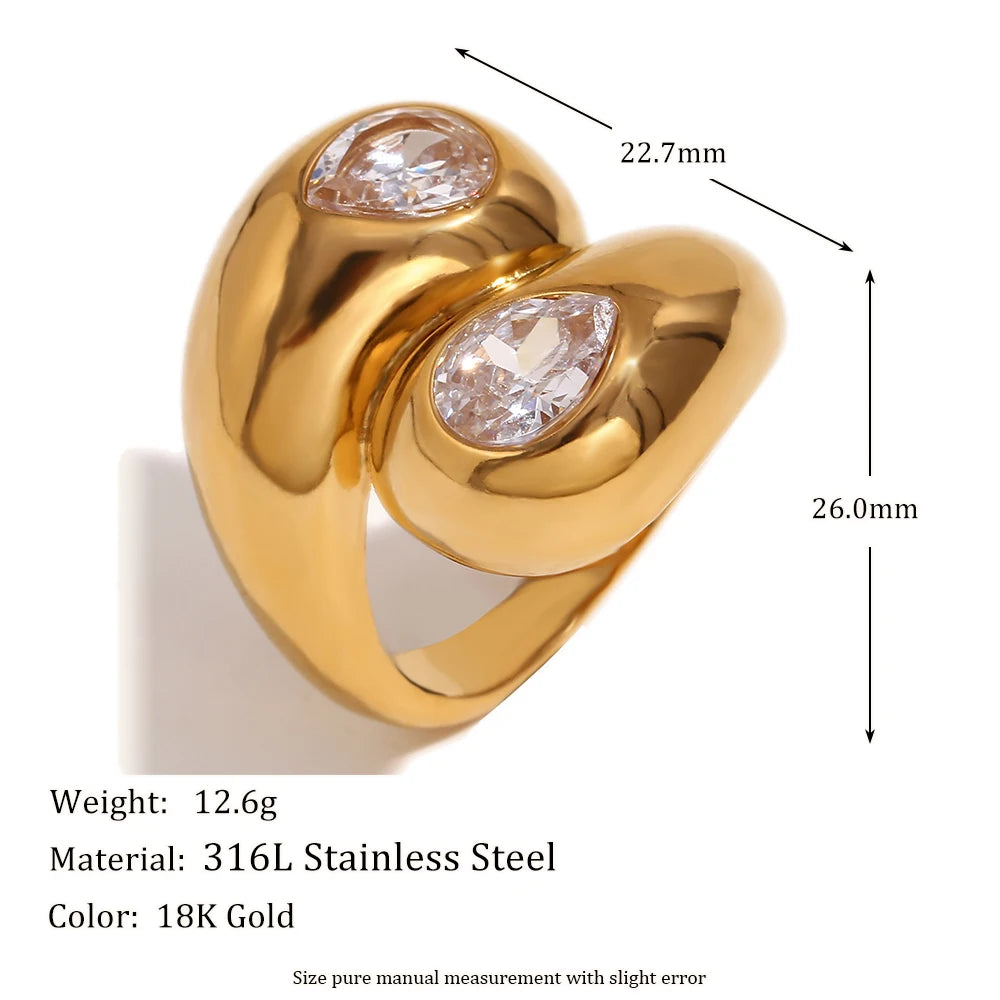 Bold Zircon Ring – 18K Gold-Plated Stainless Steel by ZEB Jewelry – view 8