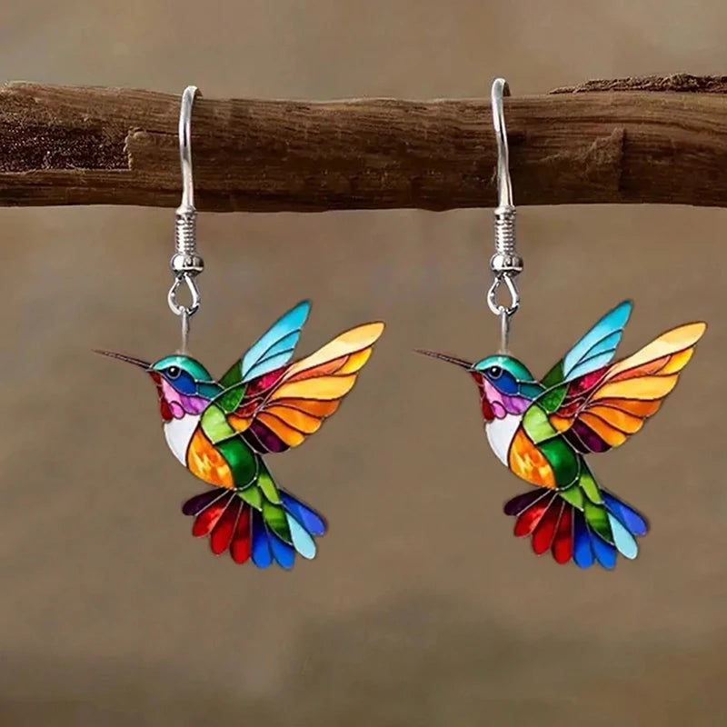 Hummingbird Drop Earrings – Lightweight Acrylic by ZEB Jewelry – view 1