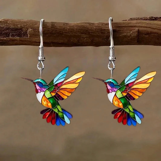Hummingbird Drop Earrings – Lightweight Acrylic by ZEB Jewelry – view 1