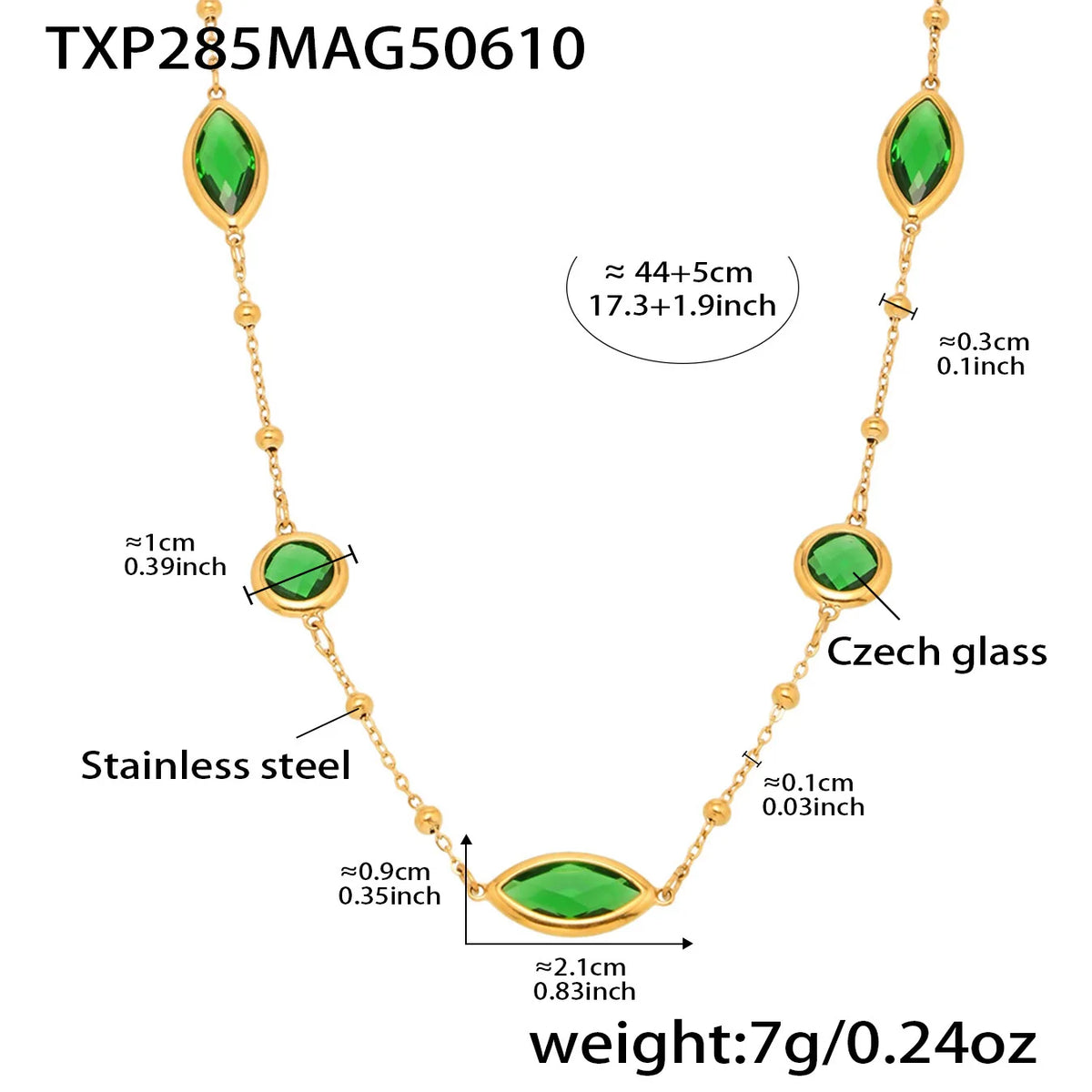 Long Glass Pendant Necklace – Stainless Steel by ZEB Jewelry – view 10