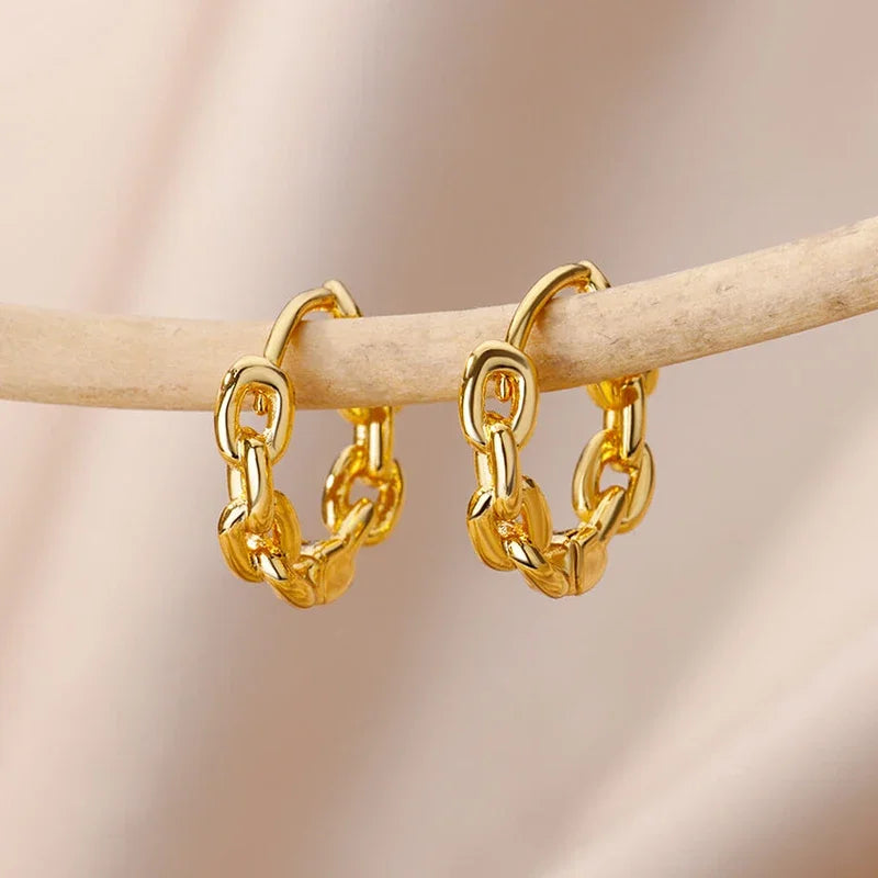 Twisted Gold Hoop Earrings – Stainless Steel by ZEB Jewelry – view 5