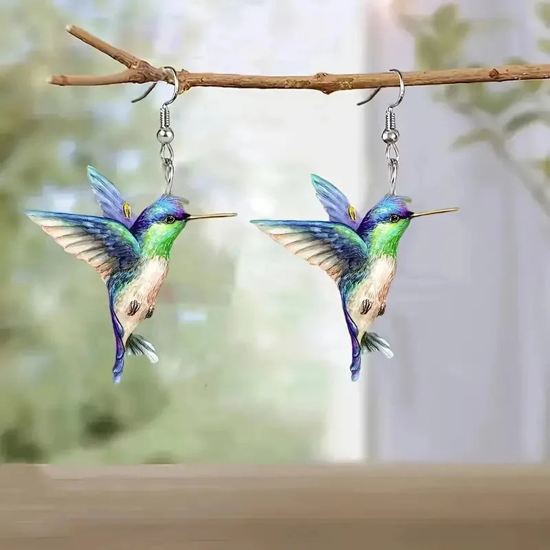 Hummingbird Drop Earrings – Lightweight Acrylic by ZEB Jewelry – view 7