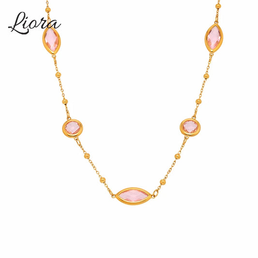 Long Glass Pendant Necklace – Stainless Steel by ZEB Jewelry – view 1
