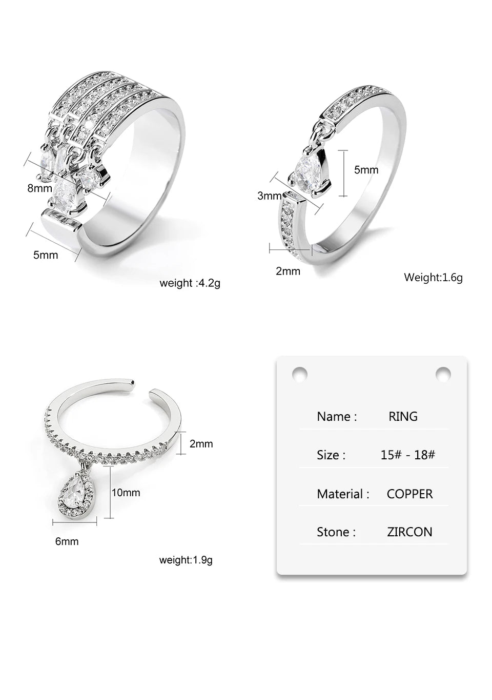 Waterdrop Zircon Statement Ring by ZEB Jewelry – view 14