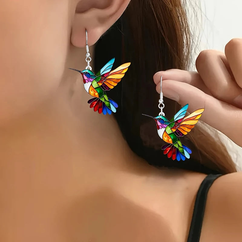 Hummingbird Drop Earrings – Lightweight Acrylic by ZEB Jewelry – view 2