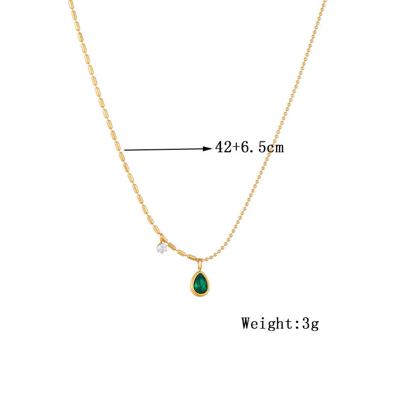 Green Waterdrop Pendant Necklace – Stainless Steel by ZEB Jewelry – view 2
