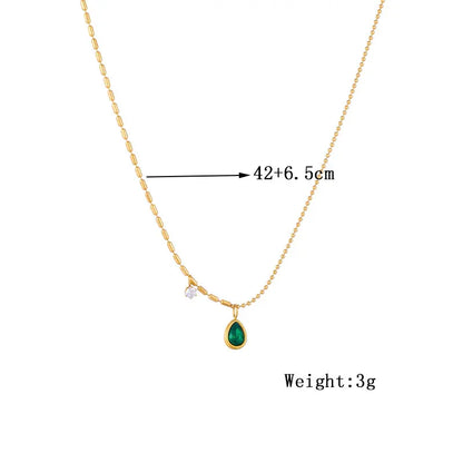Green Waterdrop Pendant Necklace – Stainless Steel by ZEB Jewelry – view 2