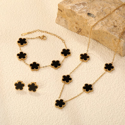 White Shell Clover Jewelry Set – Stainless Steel by ZEB Jewelry – view 23