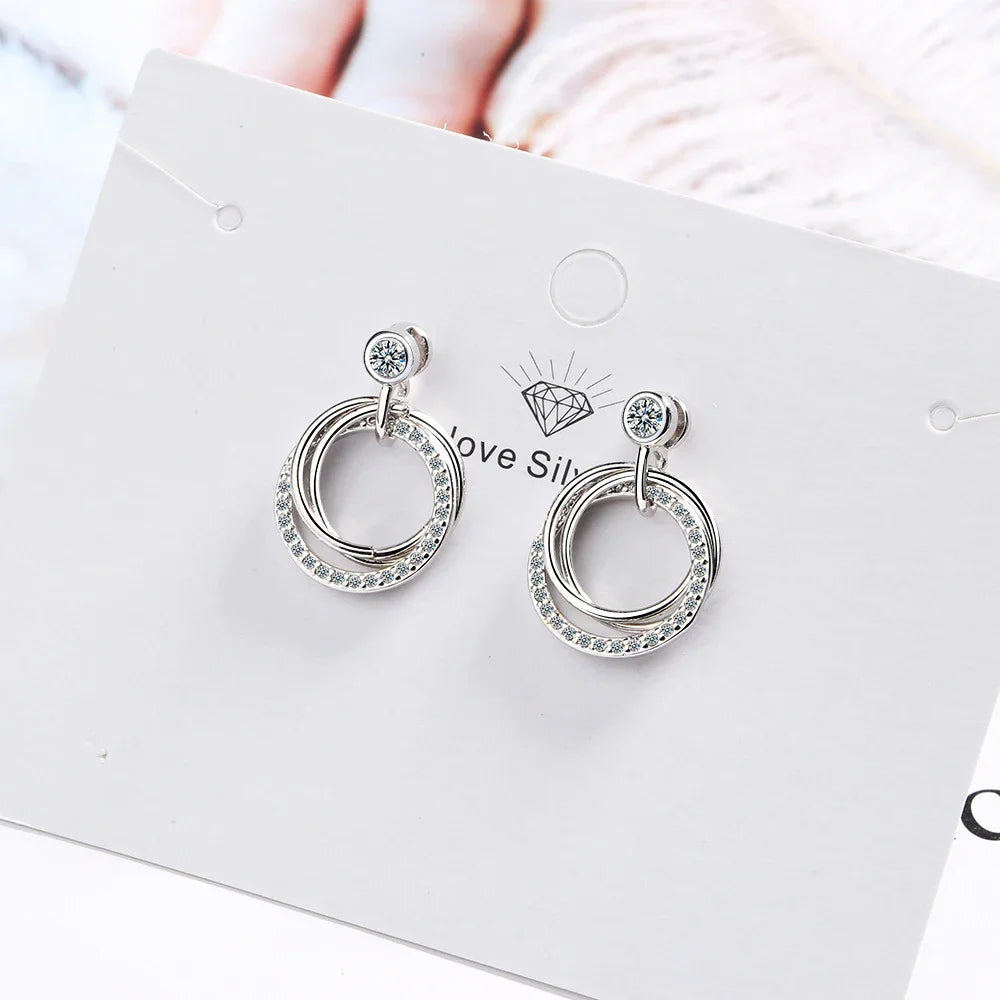 Crystal Circle Drop Earrings – 925 Sterling Silver by ZEB Jewelry – view 7