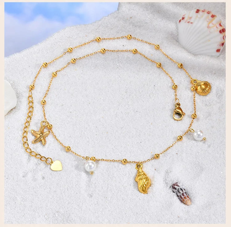 Pearl Shell & Starfish Charm Necklace – 18K Gold-Plated by ZEB Jewelry – view 7