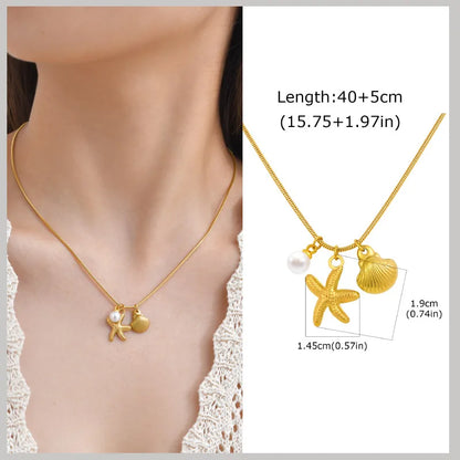 Pearl Shell & Starfish Charm Necklace – 18K Gold-Plated by ZEB Jewelry – view 17