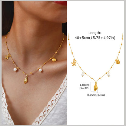 Pearl Shell & Starfish Charm Necklace – 18K Gold-Plated by ZEB Jewelry – view 15