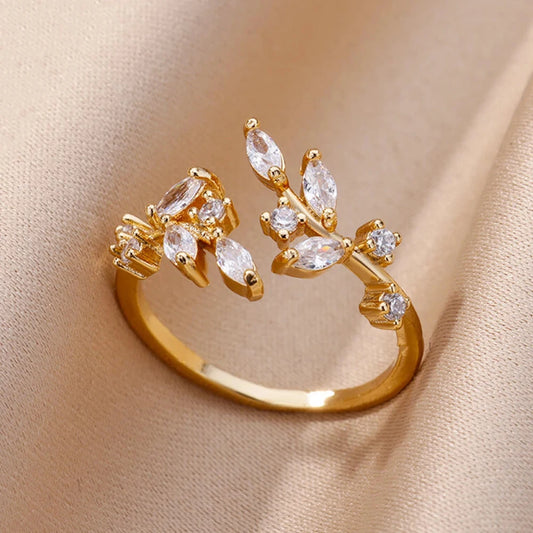 Zircon Leaf Open Ring by ZEB Jewelry – view 1