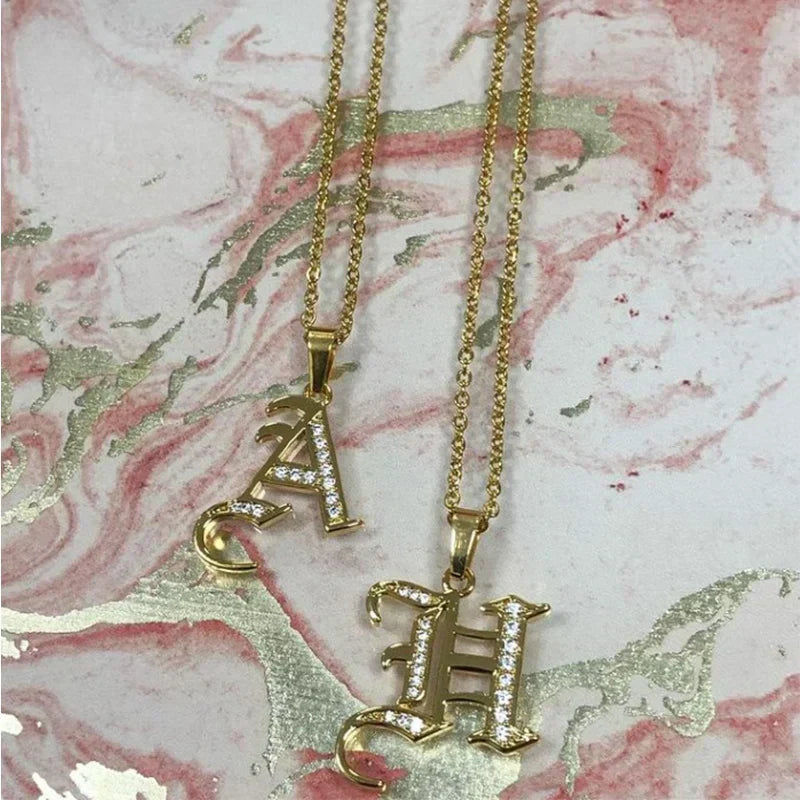 Old English Initial Necklace – Stainless Steel & Zircon by ZEB Jewelry – view 4
