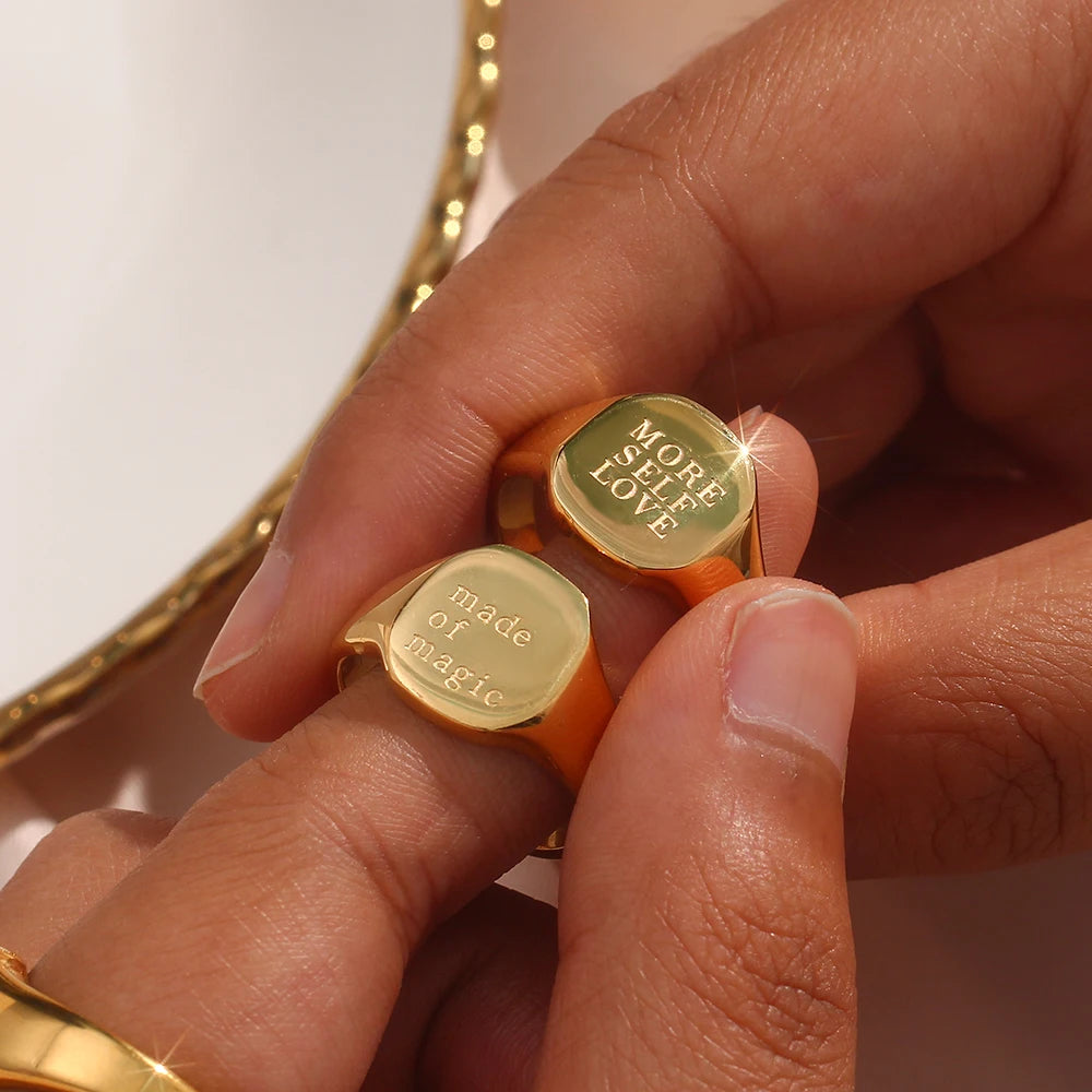 Engraved Ring – 18K Gold-Plated Stainless Steel by ZEB Jewelry – view 5