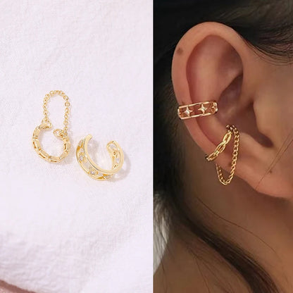 Zircon Star Chain Clip Earrings by ZEB Jewelry – view 1