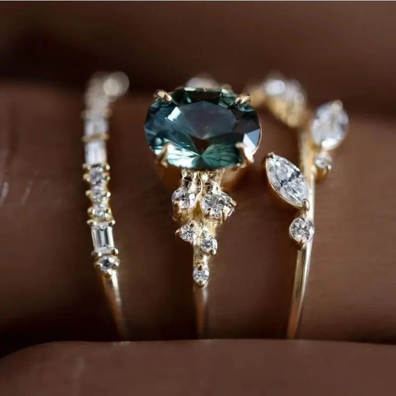 Elegant Gold Flower Leaf Ring Set by ZEB Jewelry – view 3