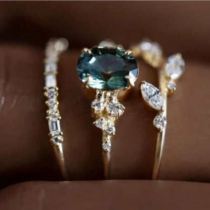 Elegant Gold Flower Leaf Ring Set by ZEB Jewelry – view 3