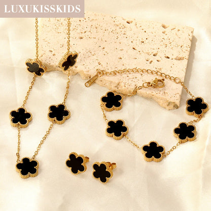 White Shell Clover Jewelry Set – Stainless Steel by ZEB Jewelry – view 12