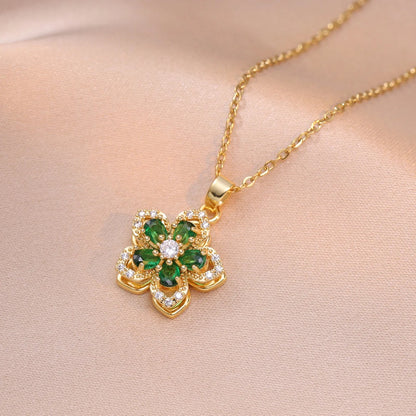 Rotating Zircon Flower Necklace – Stainless Steel by ZEB Jewelry – view 7